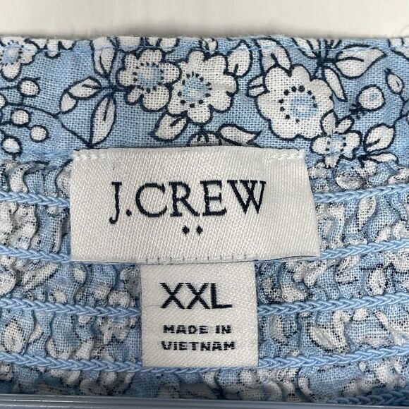 J. Crew Factory Blouse Women’s XXL Blue White Floral Print Puff Sleeve Button Up - Picture 5 of 8